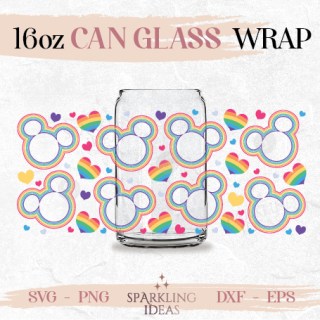 Pride Ears Can glass SVG 16oz Mouse Ears Rainbow Glass Pride Mouse Ears Inspired Mouse Head