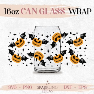 Jack Pumpkin Bat Can glass wrap SVG 16oz Jack Pumkin Creepy Halloween Skellington Beer Pumpkin King
