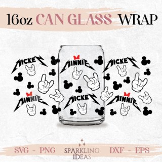 Rock and Roll Can glass wrap SVG 16oz Rock Sign Mouse Head Mouse Ears Retro Rock Mouse