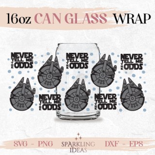 Never tell me the Odds Can glass wrap SVG 16oz, Millennium Falcon Can Glass Svg, Rebel Svg