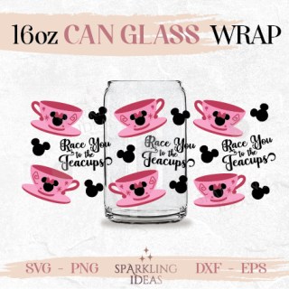 Race you to the Teacups Can glass SVG 16oz Wonderland Teacups Alice Teacups Mouse Ears Tea Cup