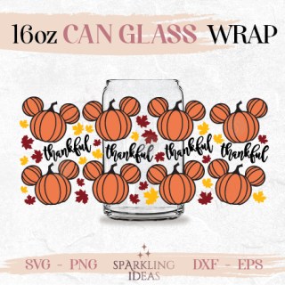 Thankful Mouse Ears LIBBEY Can glass wrap SVG 16oz Mouse Ears Pumpkin  Fall Mouse Ears Autumn Leaves Pumpkin Season