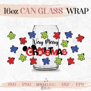 Very Merry Christmas Can glass SVG 16oz Christmas Mouse Ears Mouse Christmas Gloves