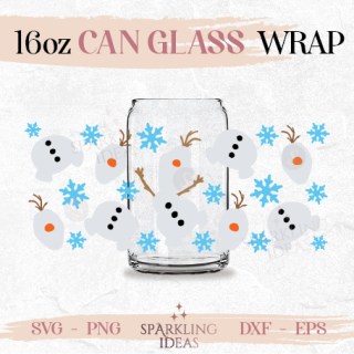 Olaf Christmas Can glass wrap SVG 16oz, Christmas Glass Can Svg, Snowman Can Wrap Svg, Frozen Svg Wrap, Christmas Beer Glass Svg,  Warm Hugs Svg