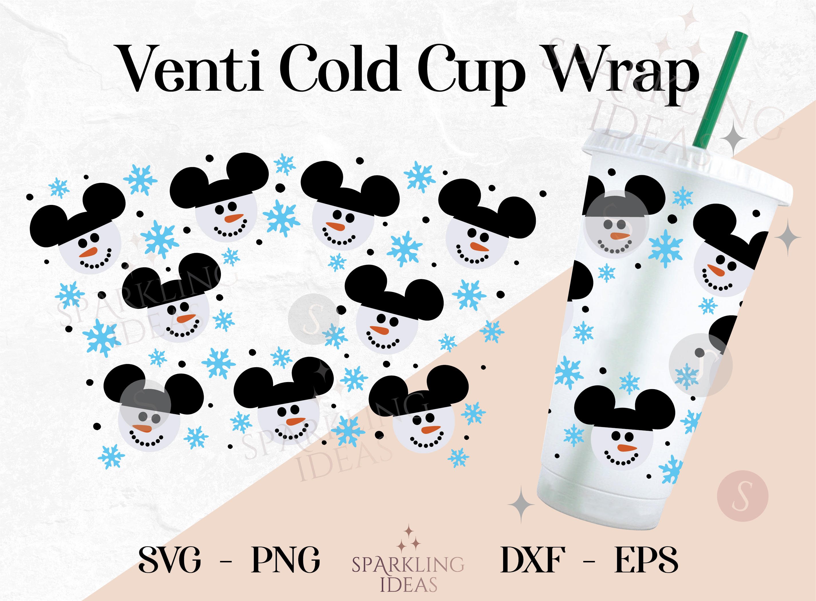 Snowman Mouse Ears Wrap For Cold Cups 24oz SVG, Christmas Snowman Cold Cup Svg, Holiday Christmas Wrap Svg, Mouse Head Svg - Image 2