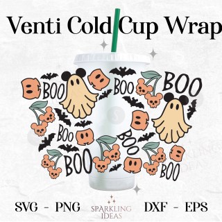 Spooky Boho Halloween Wrap For Cold Cups 24 oz SVG, Mouse Ears Halloween Cold Cup Svg, Halloween Pumpkin Wrap, Halloween Mouse Ears SVG, Mouse Ghost Svg