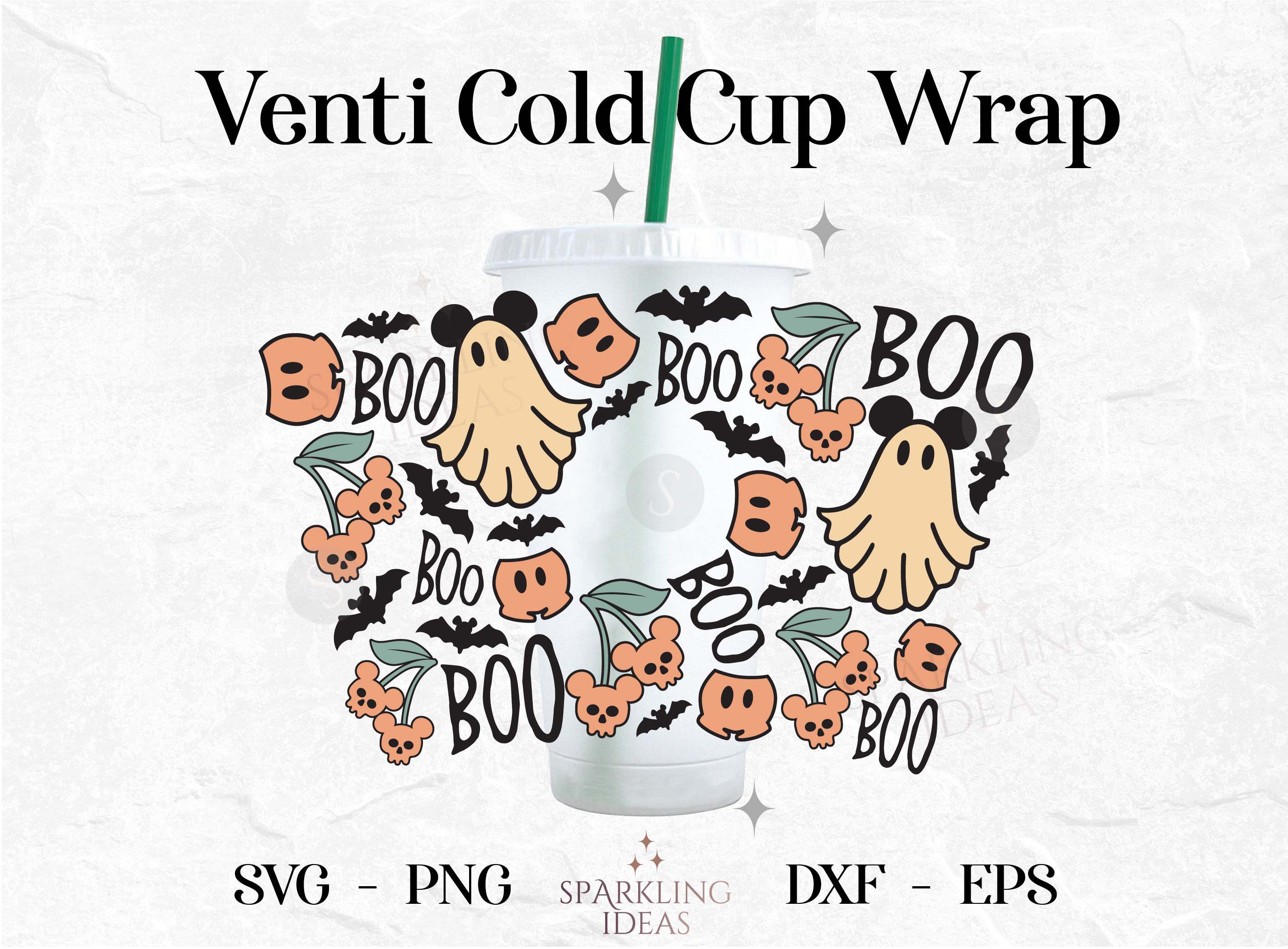 Spooky Boho Halloween Wrap For Cold Cups 24 oz SVG, Mouse Ears Halloween Cold Cup Svg, Halloween Pumpkin Wrap, Halloween Mouse Ears SVG, Mouse Ghost Svg