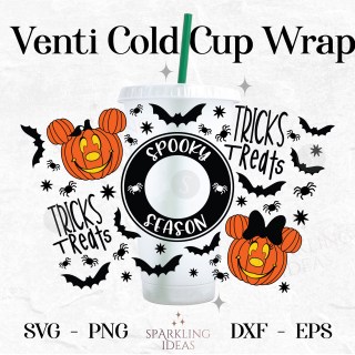 Spooky Season Wrap For Cold Cups 24oz SVG Mouse Ears Pumpkin Cold Cup Halloween Pumpkin Trick Treat Inspired Spooky Season