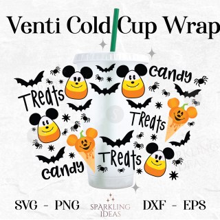 Mouse Ears Treats Wrap For Cold Cups 24oz SVG, Mouse Ears Pumpkin Ice Cream Cold Cup Svg, Mouse Ears Candy Corns Wrap Svg, Trick Treat Inspired Svg, Spooky Season Wrap Svg