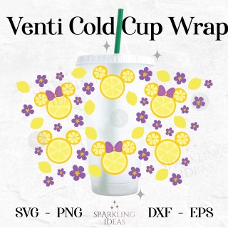 Violet Lemonade Mouse Ears Wrap For Cold Cups 24oz SVG Lemon Mouse Ears Cold Cup Flower and garden Festival Violet Flower Summer Fruit Mouse Ears