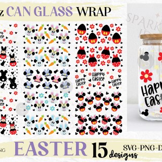 Red Mouse Easter Libbey Can Glass SVG Bundle, Easter Bundle Cut Files, Happy Easter Holiday Wrap Bundle Svg