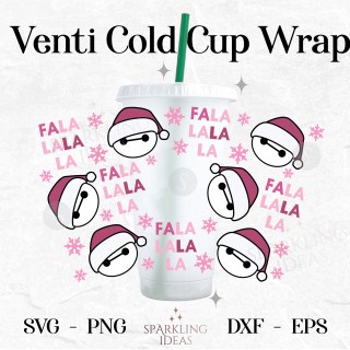 Fa la la Christmas 24oz Starbucks No Hole Cold Cup Wrap SVG PNG DXF Cutting  File