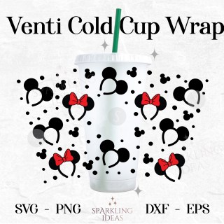 Mouse Headband Ears Cold Cup 24oz SVG, Magic Kingdom Cold Cup Wrap Svg, Mouse Ears Inspired Venti Wrap svg