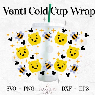 Pooh Cold Cup 24oz SVG, Tsum Tsum Pooh Cold Cup Wrap Svg, Pooh Bear Venti Wrap svg