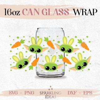 Baby Yoda Easter Bunny Libbey Can Glass SVG, Easter Ears Cut Files, Happy Easter Holiday Wrap Svg