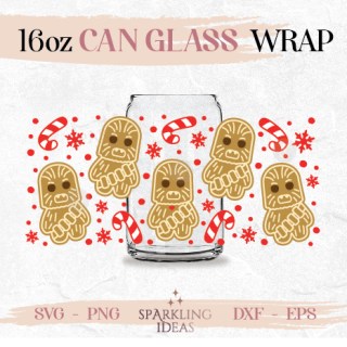 Chewbacca Gingerbread Can glass wrap SVG 16oz, Christmas Cookies Can glass wrap, Star Wars Wrap Svg, Gingerbread Cookie Svg