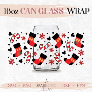 Mouse Ears Stocks Can glass SVG 16oz SVG, Mouse Christmas Can Glass Svg, Mouse Peppermint Wrap Svg, Mouse Ears Wrap Svg