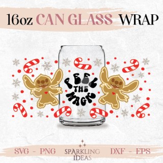 Feel the Magic Stitch Cookie Can glass SVG 16oz, Christmas Jolly Glass Svg, Lilo Stitch Wrap Svg, Gingerbread Cookie Svg