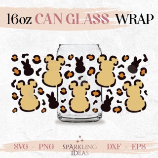 Leopard Mouse Ears Peep Can Glass SVG, Mouse Easter Bunny Cut File Svg, Happy Easter Holiday Animal Print Wrap Svg