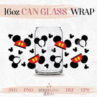 Mouse Ears Hat Can glass wrap SVG 16oz, Magic Kingdom Glass Svg, Mouse Ears Headband Wrap Svg, Mouse Svg