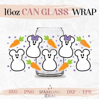 Mickey and Minnie Peeps Tail Can Glass SVG, Mouse Easter Bunny Cut File Svg, Happy Easter Holiday Wrap Svg