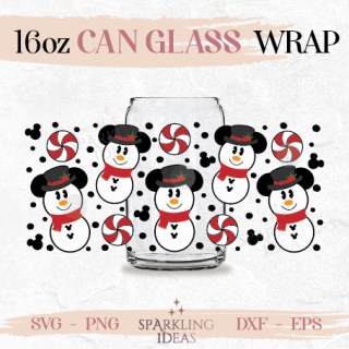Snowman Ears Christmas Can glass wrap SVG 16oz, Christmas Candy Glass Svg, Mouse Christmas Wrap Svg