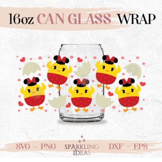 Minnie Chick Easter Egg Can Glass SVG, Mouse Easter egg chick Cut Files, Easter Mouse Ears Wrap Svg