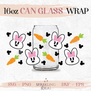 Minnie Bunny Libbey Can Glass SVG, Mouse Girls Easter Bunny Cut File Svg, Happy Easter Holiday Wrap Svg