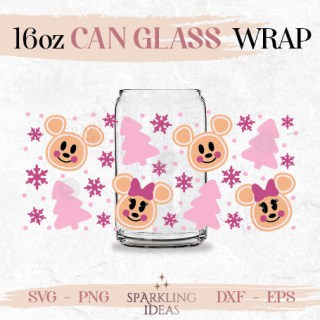 Pink Gingerbread Mouse Ears Christmas Can Glass SVG, Pink Christmas Cut Files, Holiday Wrap SVG, Mouse Christmas Cookies Can Svg, Mouse Ears Can Svg