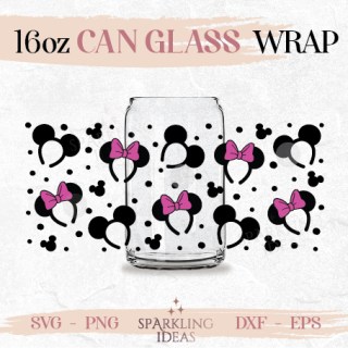 Mouse Headband Ears Can glass wrap SVG 16oz, Magic Kingdom Glass Svg, Mouse Ears Wrap Svg