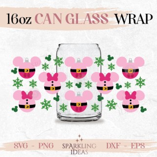 Pink Mouse Santa Ears Christmas Can Glass SVG, Pink Christmas Cut Files, Holiday Inspired Wrap svg, Mouse Ears Can Svg