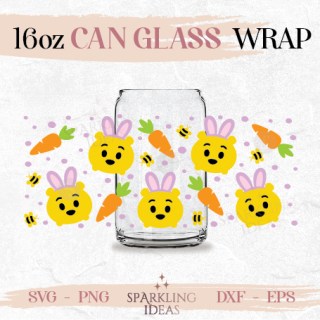 Pooh Easter Bunny Libbey Can Glass SVG, Easter Ears Cut Files, Happy Easter Holiday Wrap Svg