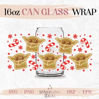 Baby Yoda Can glass wrap SVG 16oz, Christmas Cookies Can glass wrap, Star Wars Wrap Svg, Mandalorian  Wrap Svg, Gingerbread Cookie