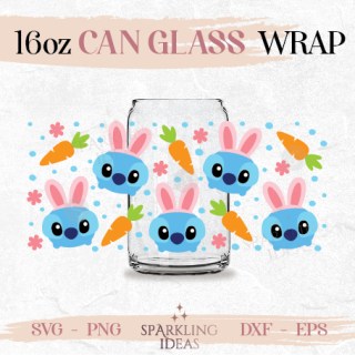 Stitch Easter Bunny Can Glass SVG, Easter Ears Cut Files, Happy Easter Holiday Wrap Svg