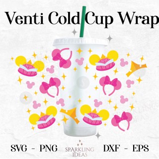 Aurora Ears SVG Wrap for Cold Cup, Sleeping Beauty Cold Cup Svg, Princess Crown Wrap Svg