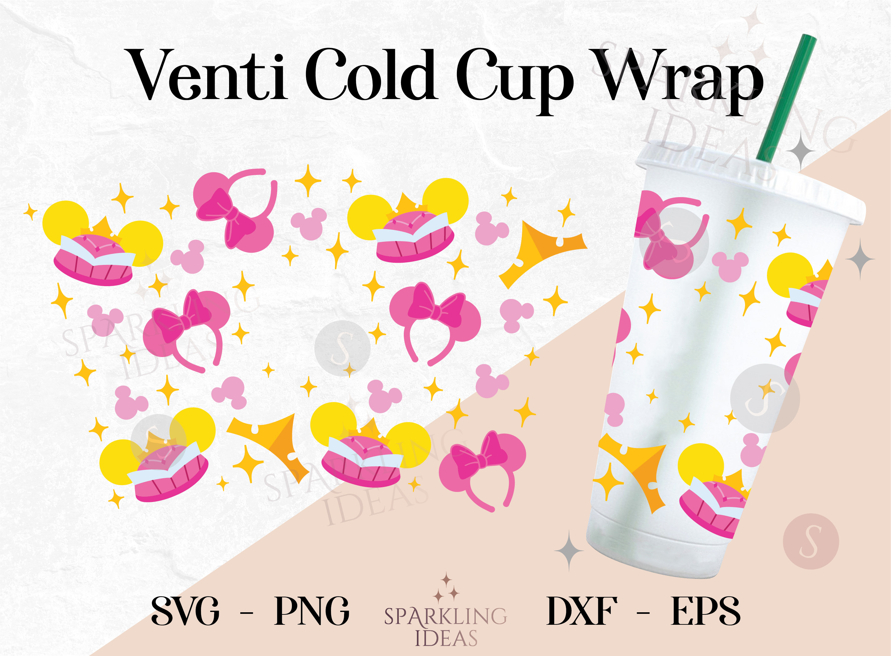 Aurora Ears SVG Wrap for Cold Cup, Sleeping Beauty Cold Cup Svg, Princess Crown Wrap Svg - Image 2