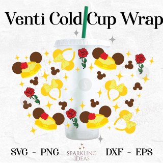 Belle Ears SVG Wrap for Cold Cup, Beauty and the Beast Cold Cup Svg, Princess Crown Wrap Svg