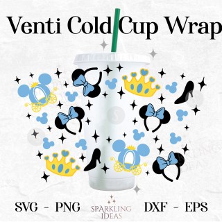 Cinderella Carriage SVG Wrap for Cold Cup, Cinderella Cold Cup Svg, Princess Crown Wrap Svg