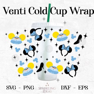 Cinderella Ears SVG Wrap for Cold Cup, Cinderella Cold Cup Svg, Princess Crown Wrap Svg