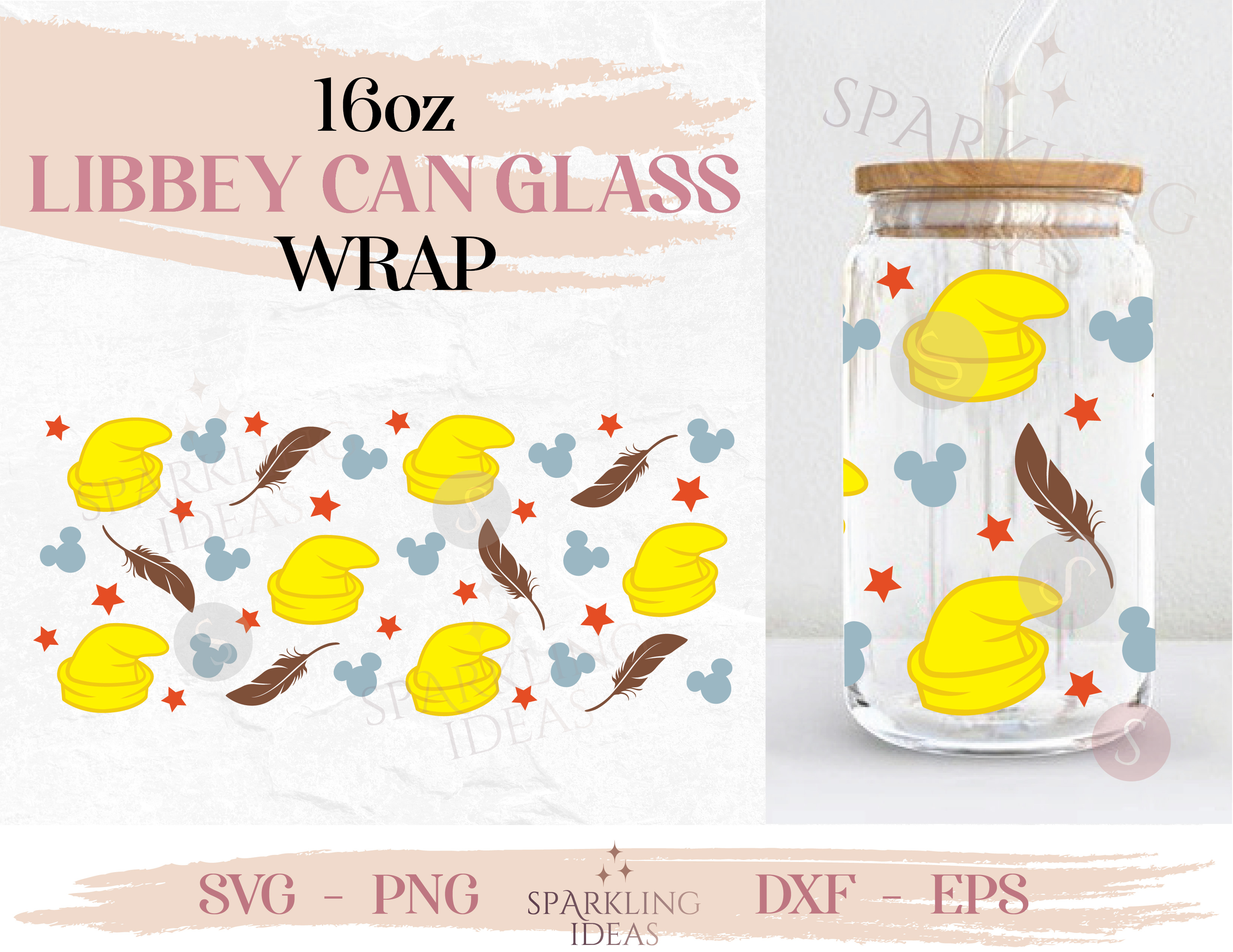 Dumbo Inspired Can glass wrap SVG 16oz, Dumbo Hat Circus Glass Svg, Cute elephant Wrap Svg - Image 2