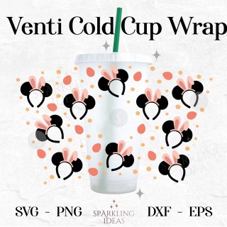 Easter Bunny Ears For Cold Cups SVG, Mouse Easter Headband Bunny Cold Cup Svg, Happy Easter Mouse Rabbit Wrap Svg