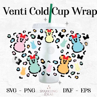 Leopard Colorful Minnie Easter Peep Cold Cup Wrap SVG, Easter Bunny Cold Cup Svg, Happy Easter Holiday Animal Print Wrap Svg