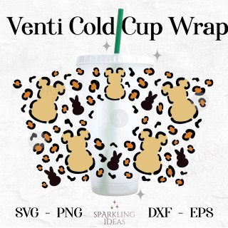 Leopard Mickey Ears Easter Peep Cold Cup Wrap SVG, Easter Bunny Cold Cup Svg, Happy Easter Holiday Animal Print Wrap Svg