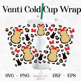 Leopard Minnie Ears Easter Peep Cold Cup Wrap SVG, Easter Bunny Cold Cup Svg, Happy Easter Holiday Animal Print Wrap Svg