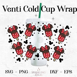 Mouse Girl Ears Popsicles Wrap For Cold Cups 24oz SVG, Mouse Ice Cream Ears Cold Cup Svg, Summer Snack Mouse Inspired Wrap Svg