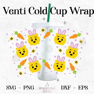 Pooh Easter Bunny Cold Cup Wrap SVG, Easter Ears Cold Cup Svg, Happy Easter Holiday Wrap Svg