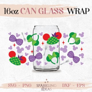 Ariel Ears  Can glass wrap SVG 16oz, Little Mermaid Glass Svg, Princess Wrap Svg