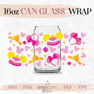 Aurora Ears Can glass wrap SVG 16oz, Sleeping Beauty Glass Svg, Princess Crown Wrap Svg