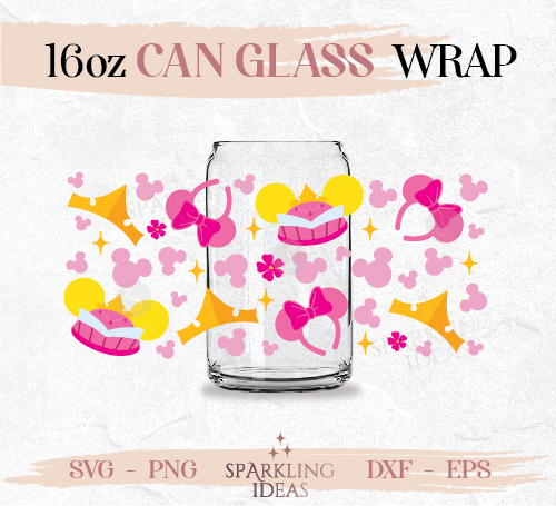 Aurora Ears Can glass wrap SVG 16oz, Sleeping Beauty Glass Svg, Princess Crown Wrap Svg