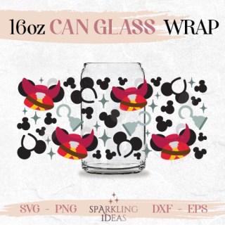 Captain Hook Ears Can glass wrap SVG 16oz, Villains Hat Ears Wrap Svg,Magical Ears Libbey Glass  Svg, Villains Inspired Wrap Svg